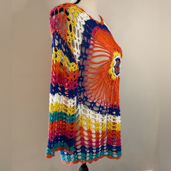 Crochet crop sleeve semi sheer sweater SZ S/M - Picture 3 of 9